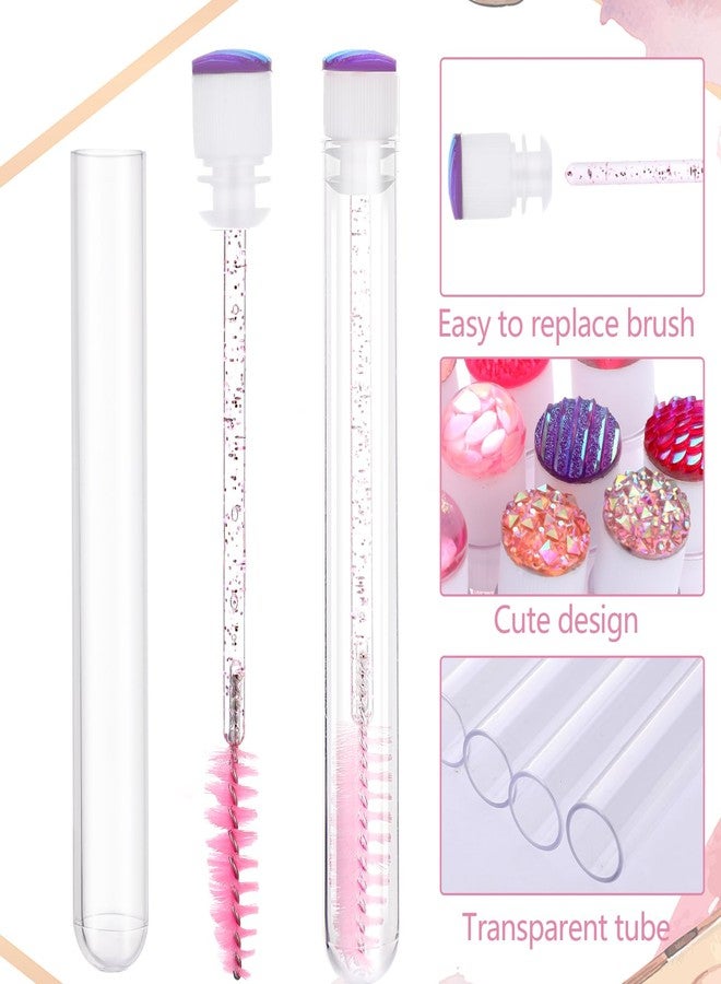 Telooco Disposable Mascara Wands Tube Set 10Pcs Shiny Diamond Lash Brush Eyelash Spoolies With Tube Mascara Wands Makeup Tool for Eyelash Extensions(Pink) - Image 3